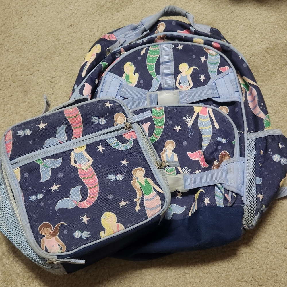 Pottery Barn Backpack and Lunchbox set - Navy Mermaids - Used